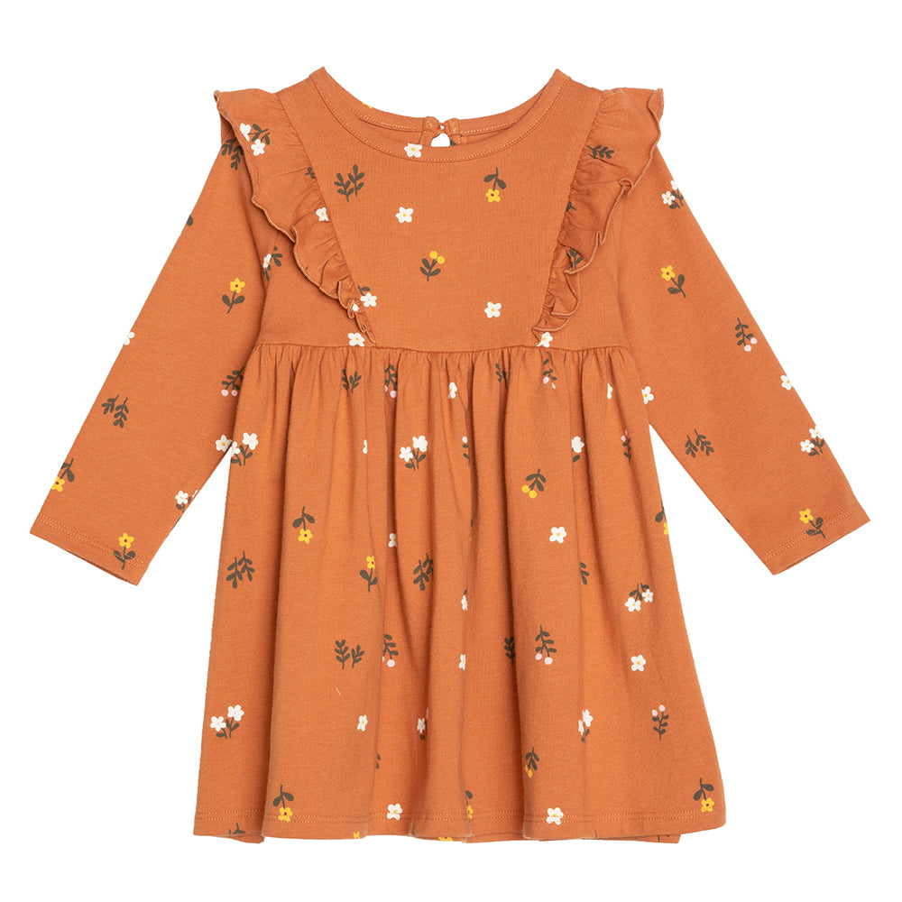 rise little earthling Ruffle Knit Dress BGFDR12 - Hazel Floral / 6-9m