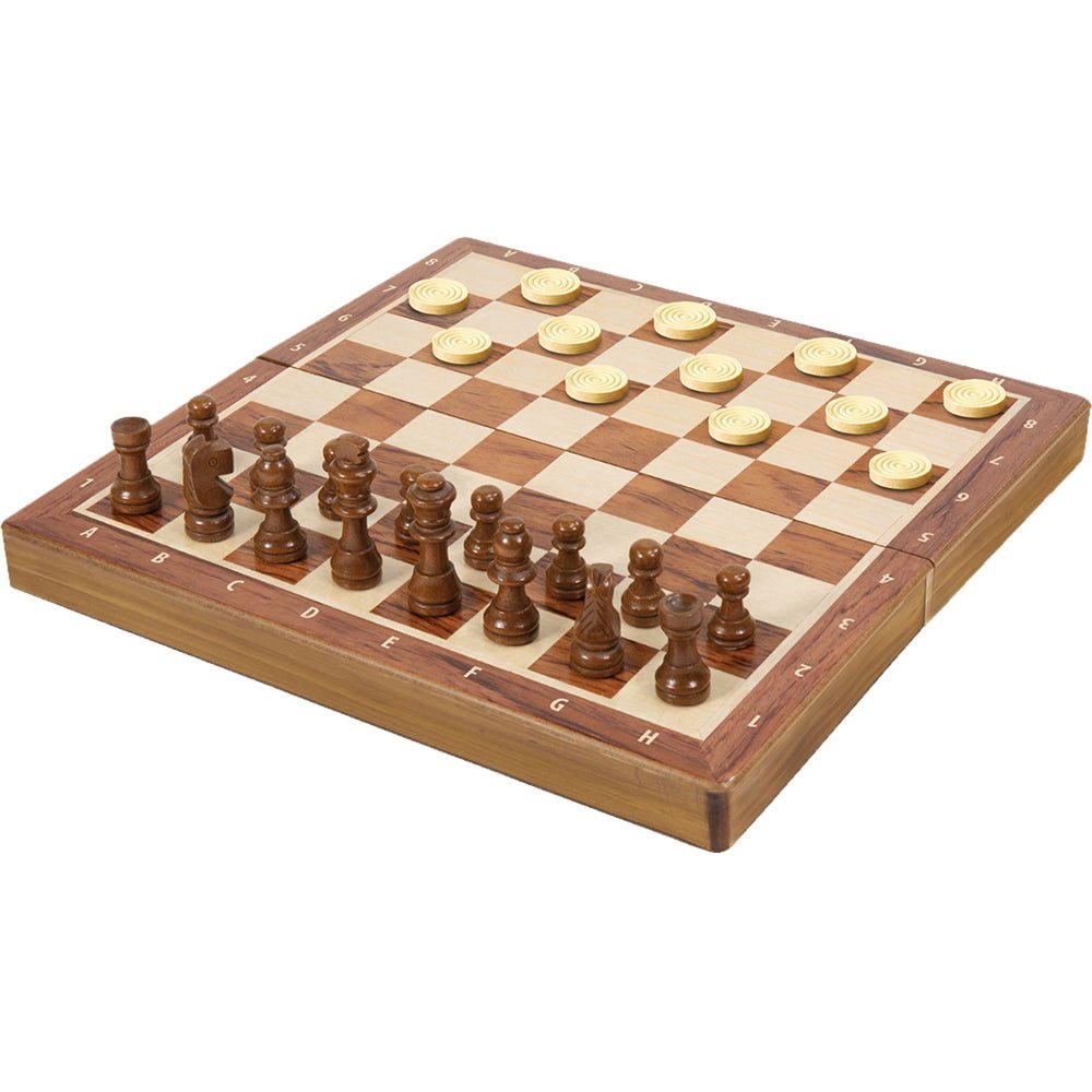 Deluxe Folding Wood Chess & Checkers Set Toy - Image 2