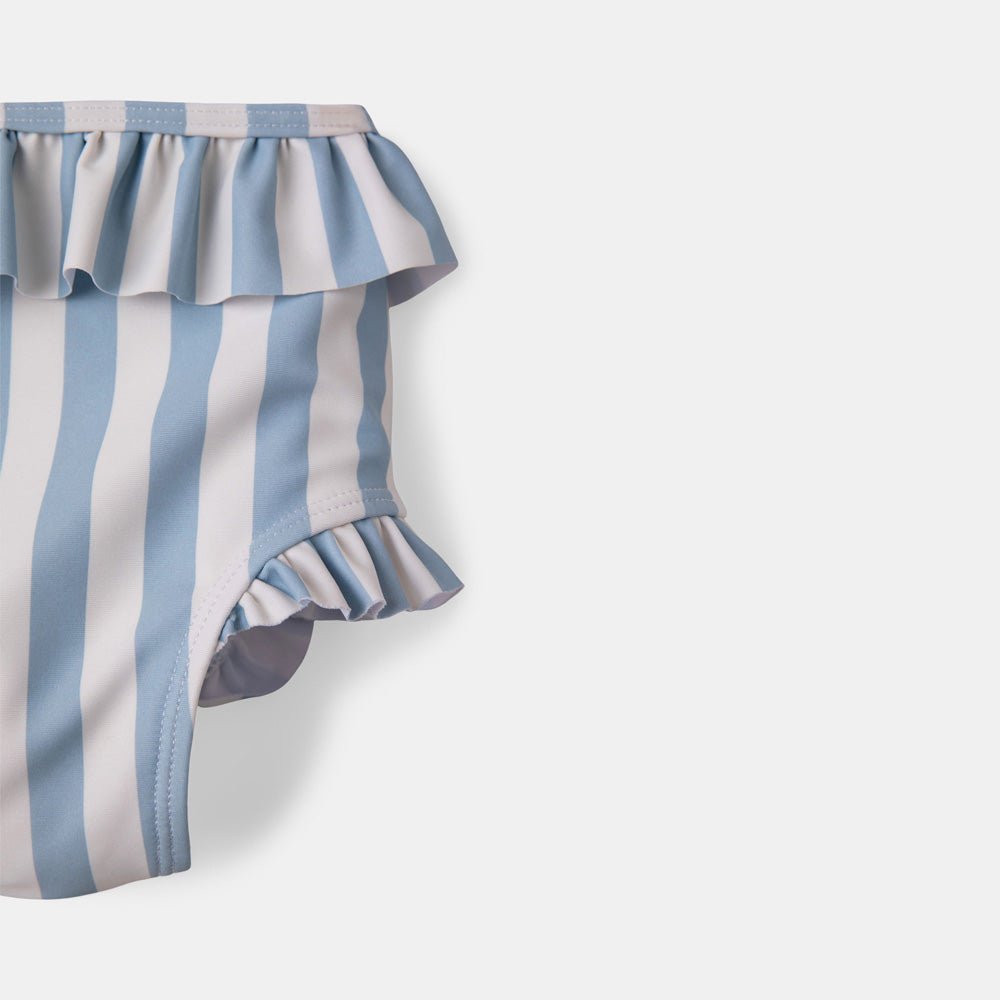 rise little earthling Ruffle Bow 2-pc Bathing Suit - Blue Fog Stripe / 0-6m - Image 6