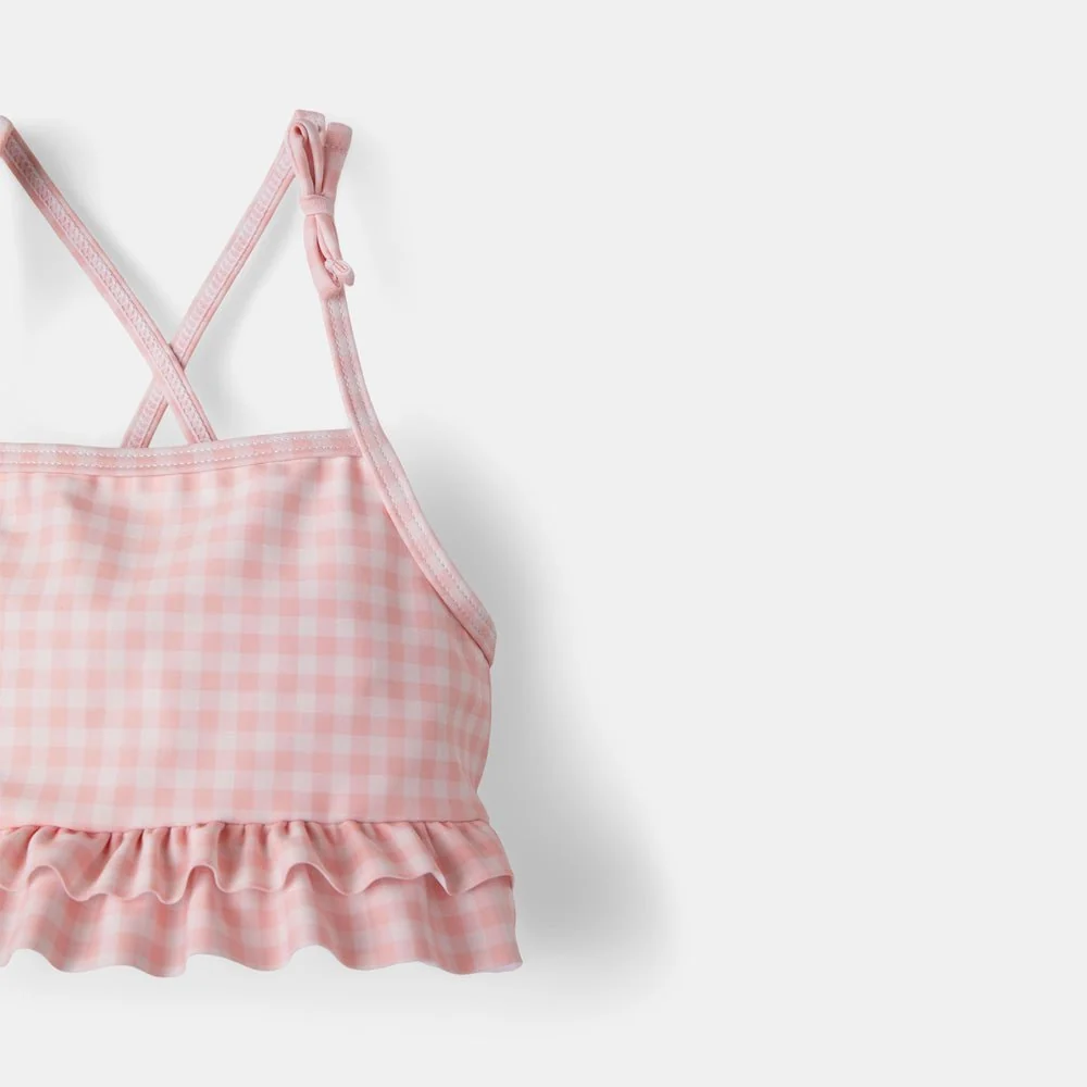rise little earthling Ruffle Bow 2-pc Bathing Suit - Blue Fog Stripe / 0-6m - Image 2